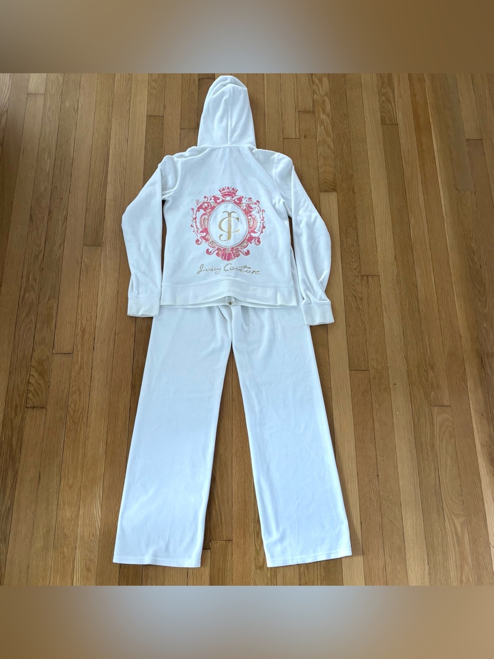 Juicy Couture Tracksuit Set Womens M Hoodie S Pants White Terry Cloth Y2K